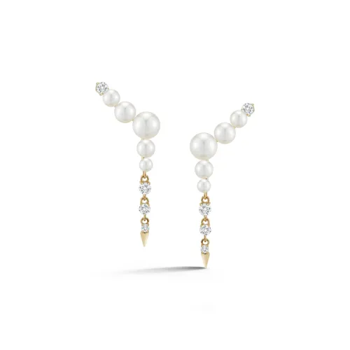 Prive Pearl Ear Climber Diamond Drops