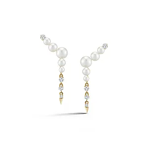 Prive Pearl Ear Climber Diamond Drops
