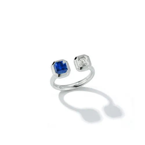 Prive Blue Sapphire and Diamond Asscher Ring