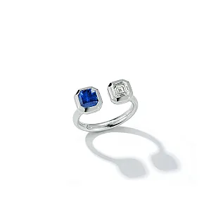 Prive Blue Sapphire and Diamond Asscher Ring