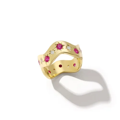 Anniversary Magenta Sapphire and Diamond Wave Band