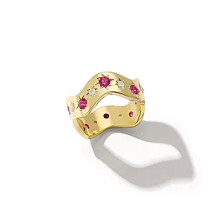 Anniversary Magenta Sapphire and Diamond Wave Band