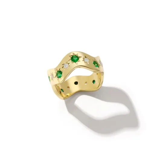 Anniversary Emerald and Diamond Wave Band